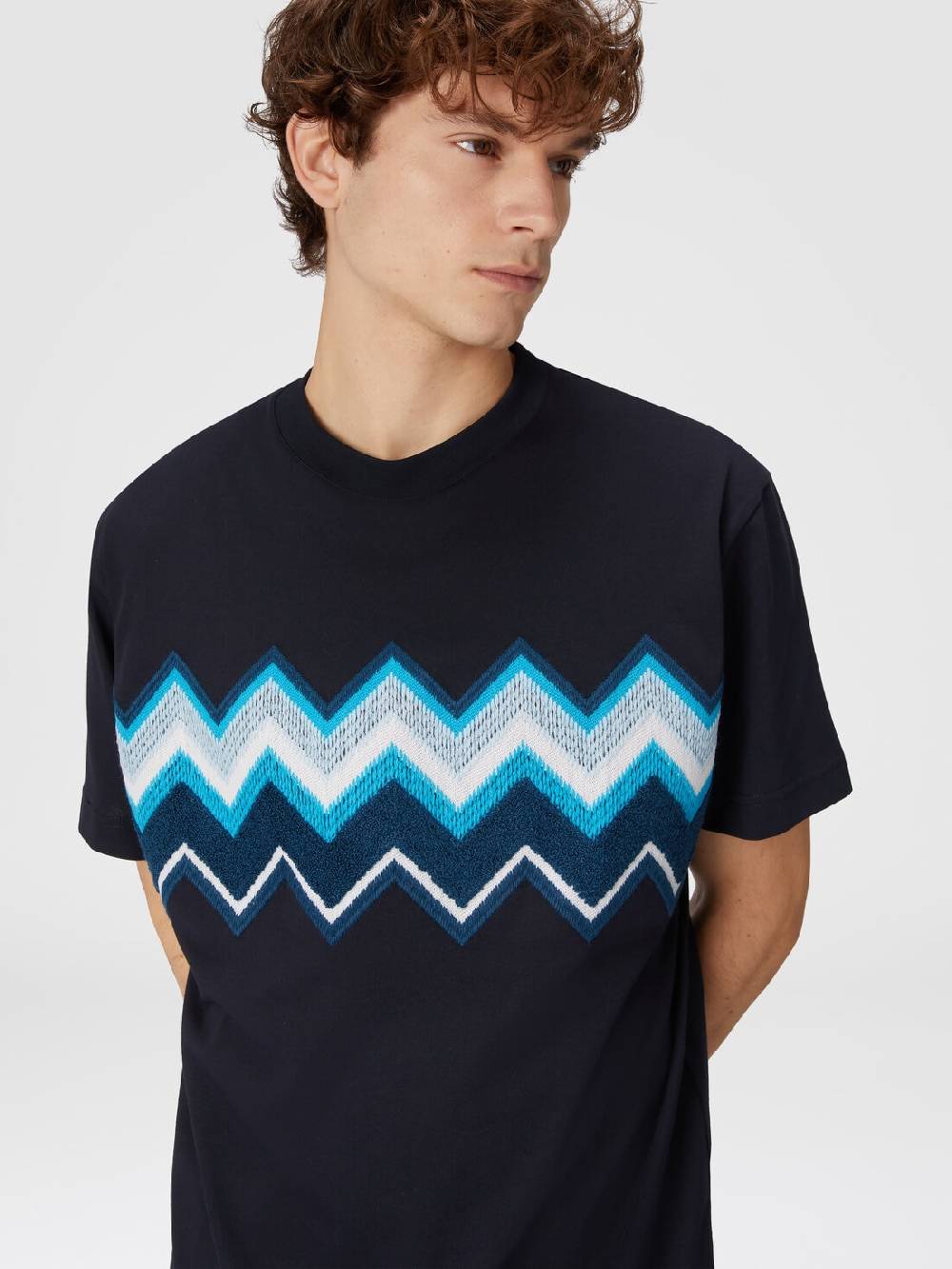 M Missoni T-shirt in jersey di cotone con ricamo zig zag Convenienza