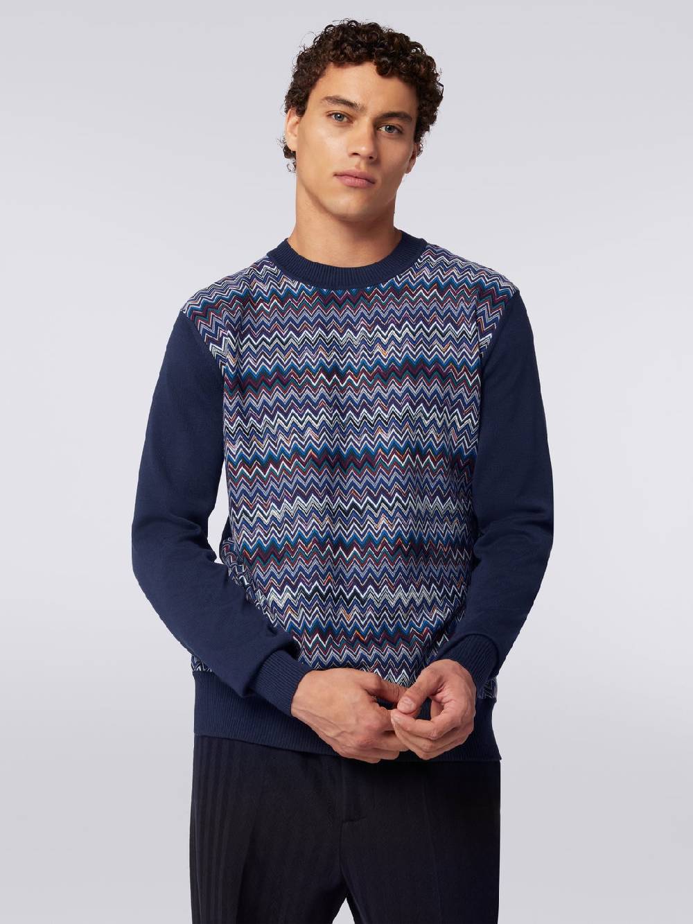 M Missoni Pullover girocollo in cotone, seta e viscosa chevron Offerte