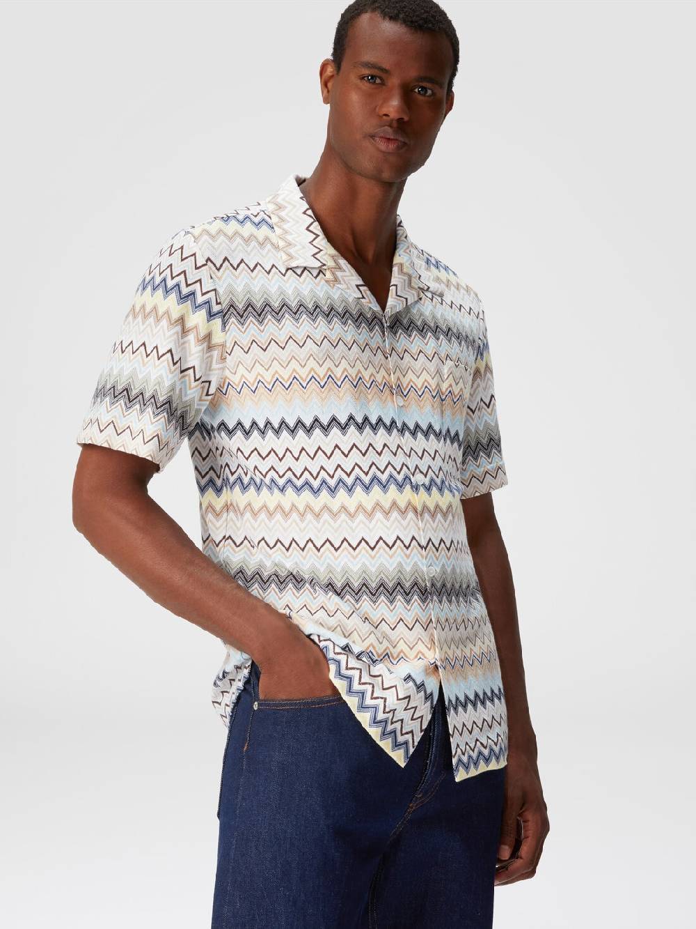 M Missoni Camicia taglio bowling in cotone zig zag Vendita Calda