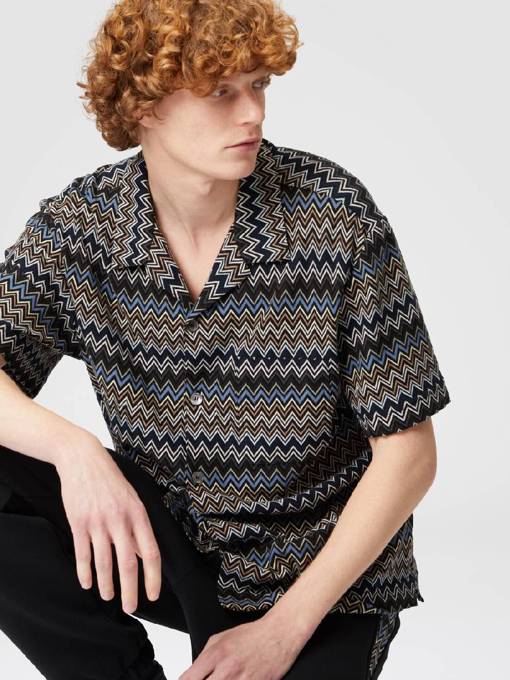 M Missoni Camicia taglio bowling in cotone zig zag Vendita Economica