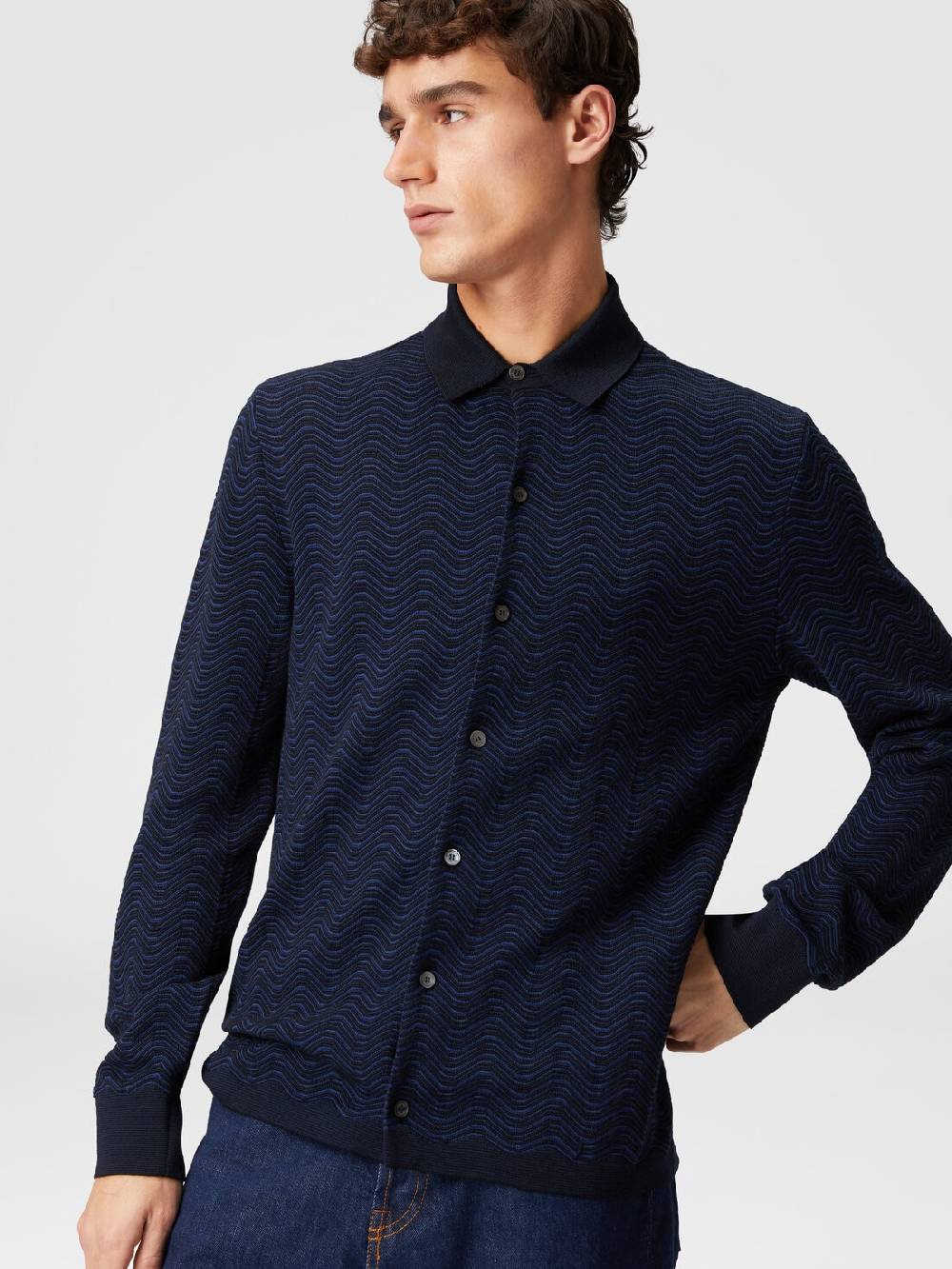 M Missoni Camicia in lana vergine e viscosa con motivo onda In Saldo