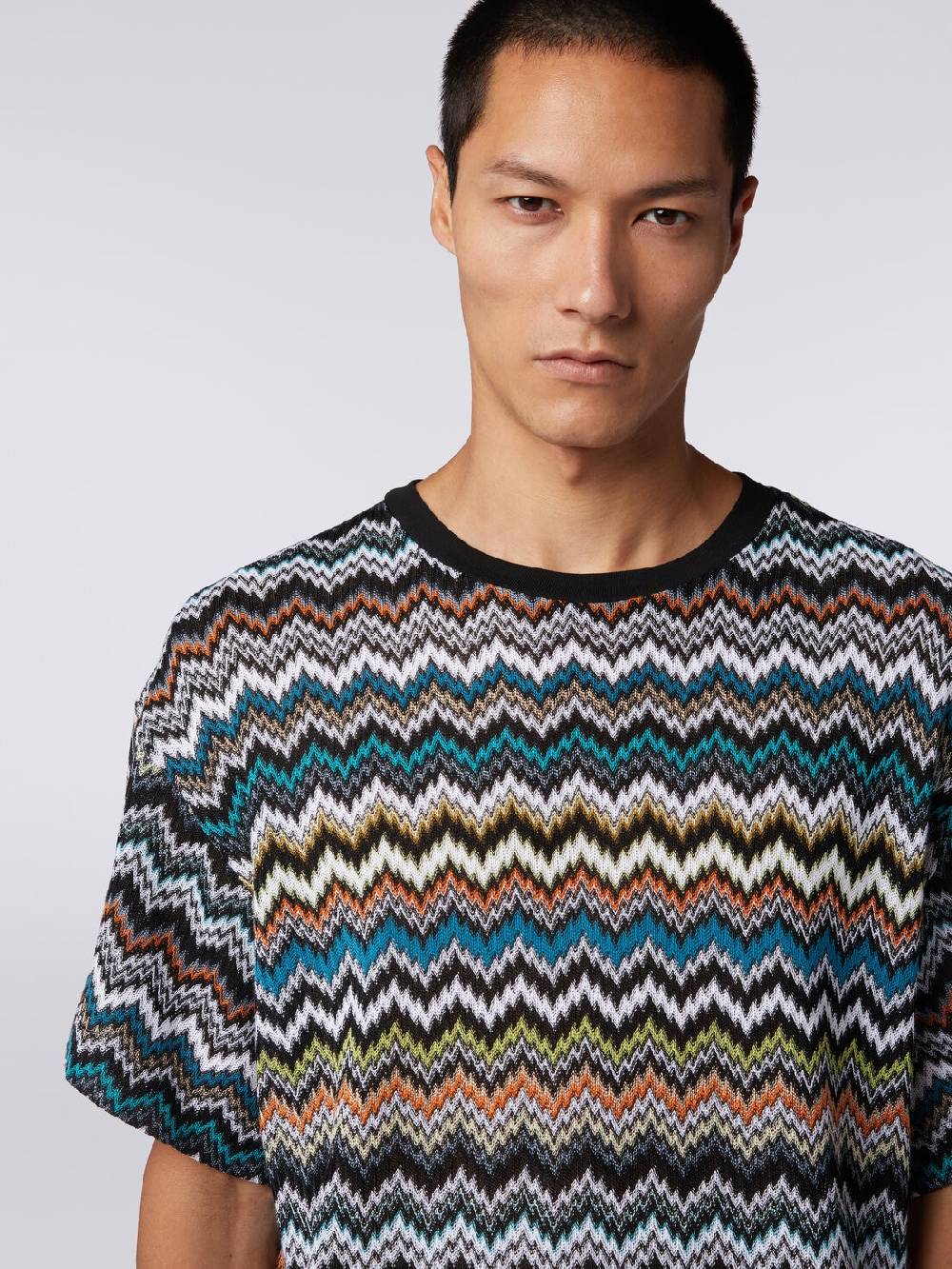 M Missoni T-shirt girocollo in maglia di cotone zig zag Promozione Limitata