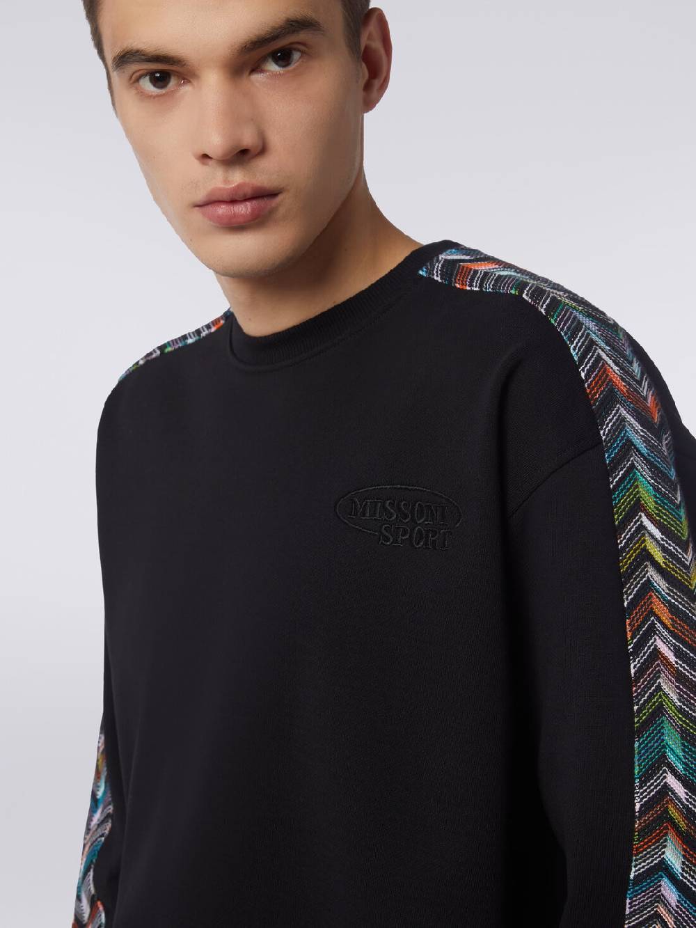 M Missoni Felpa girocollo in cotone con dettagli in maglia zig zag Sottocosto