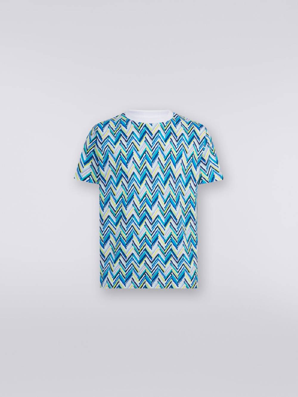 M Missoni T-shirt girocollo in cotone con stampa zig zag Sconto