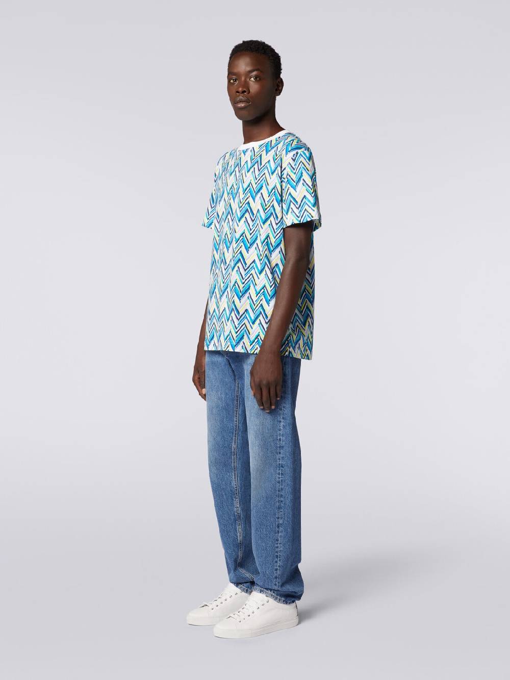 M Missoni T-shirt girocollo in cotone con stampa zig zag Sconto