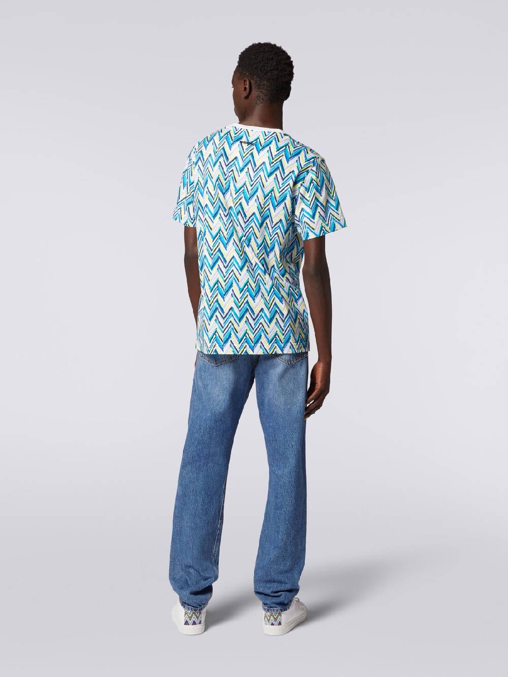 M Missoni T-shirt girocollo in cotone con stampa zig zag Sconto