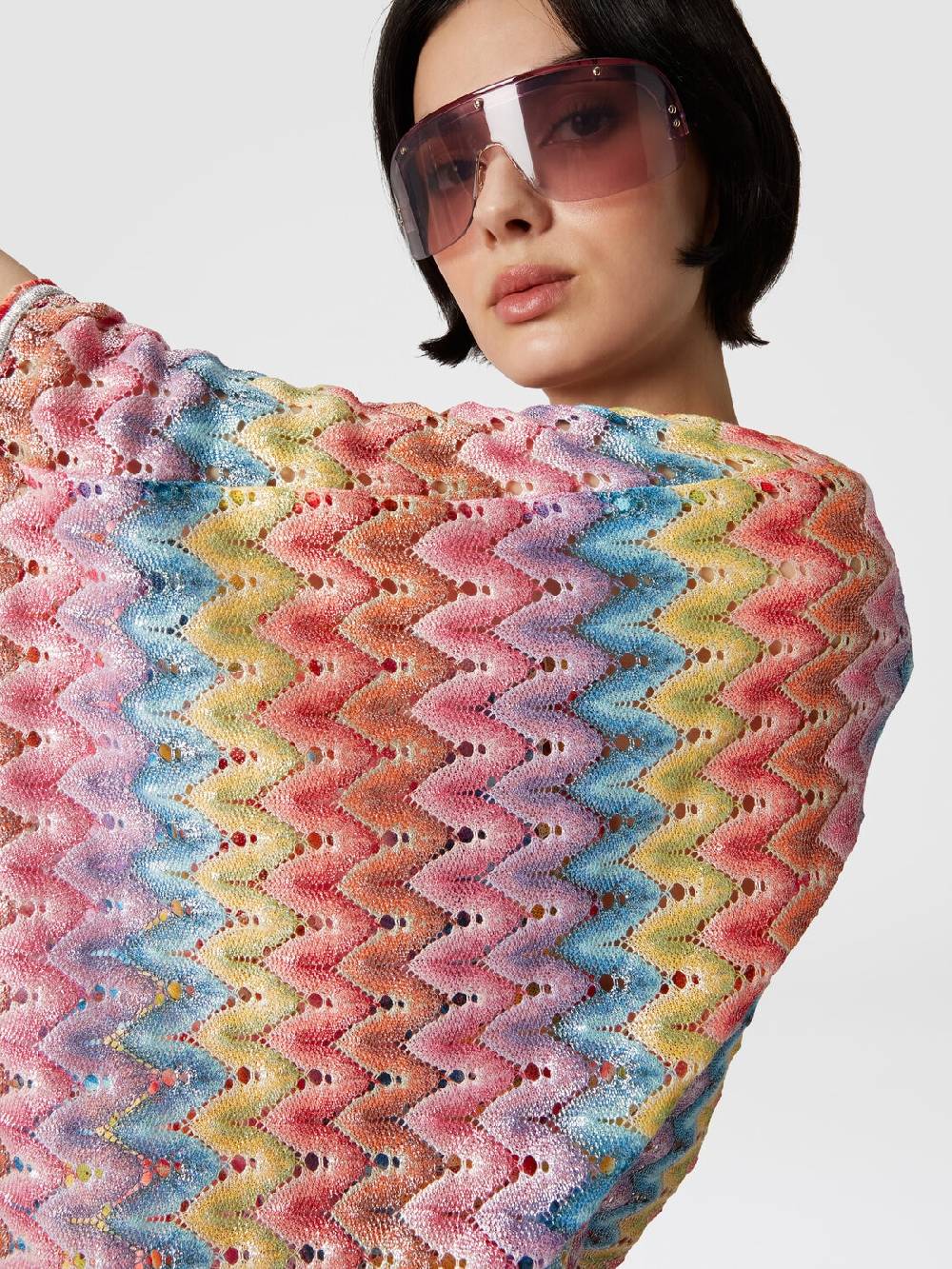 M Missoni Caftano copricostume corto in pizzo spalmato Nuovo