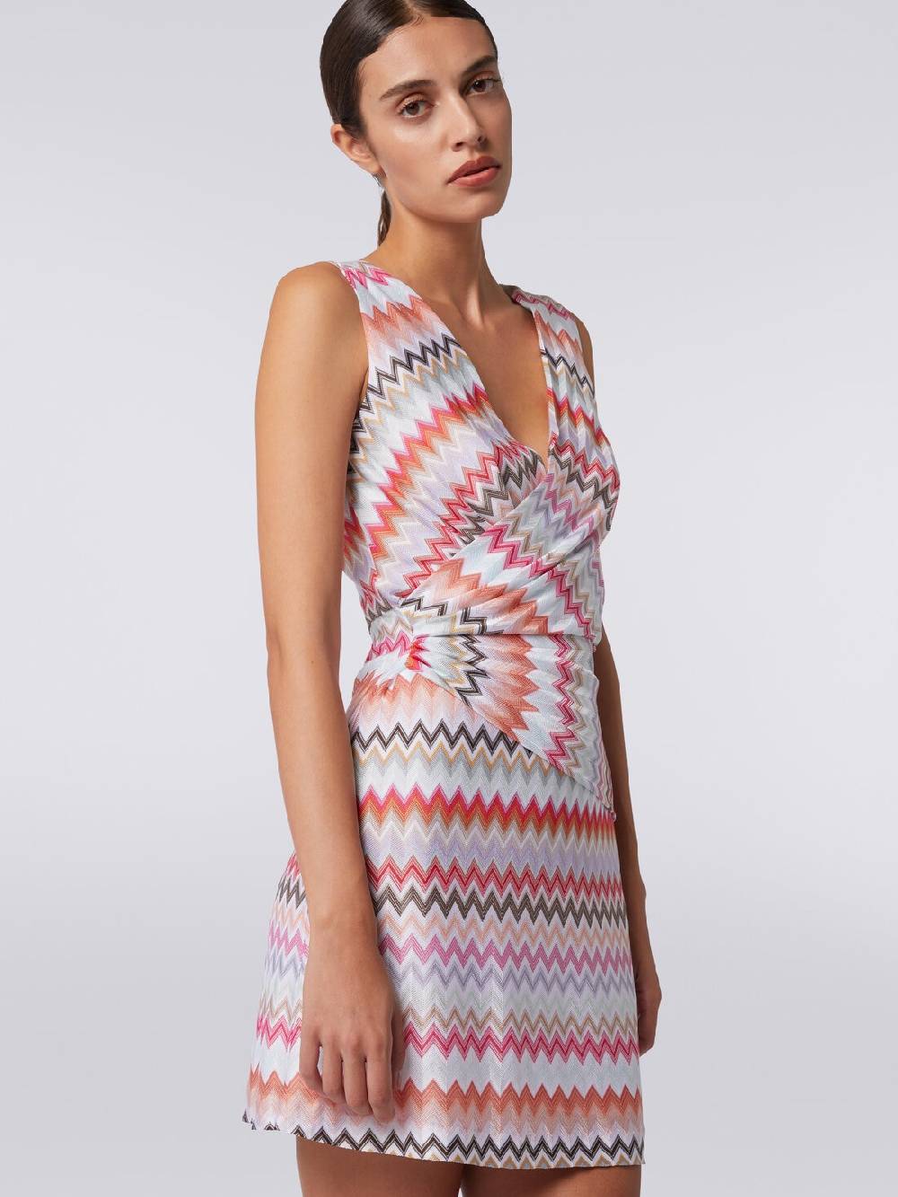 M Missoni Mini-abito con scollatura a V in cotone e viscosa zig zag Outlet