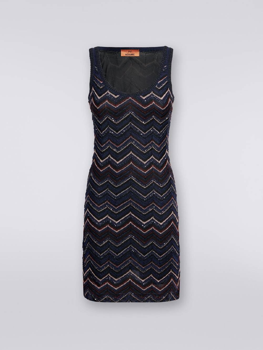 M Missoni Mini-abito senza maniche in misto viscosa zig zag con paillettes Offerte