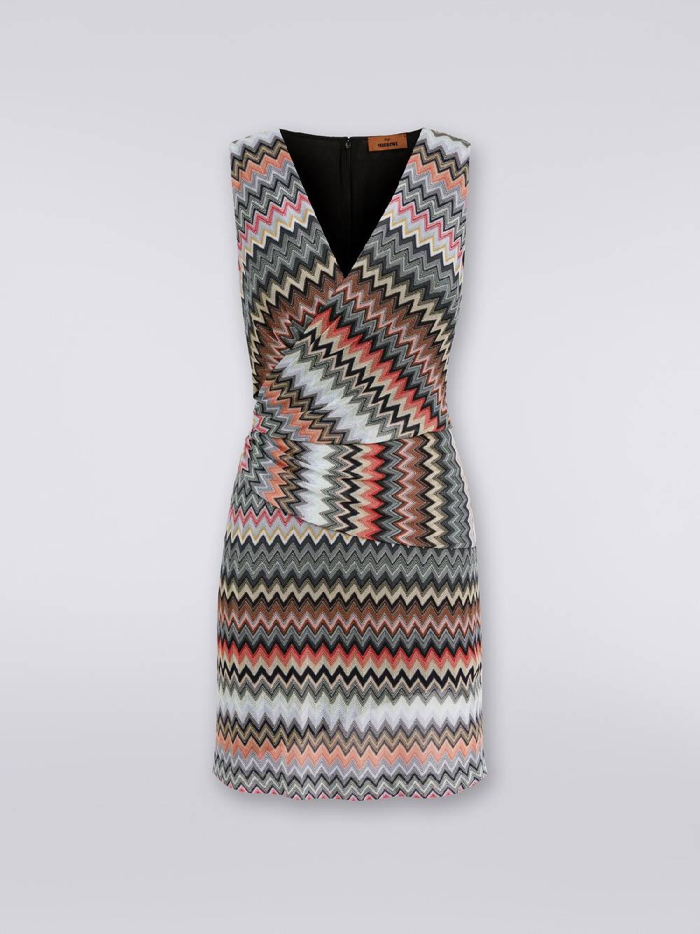 M Missoni Mini-abito con scollatura a V in cotone e viscosa zig zag Vendita Calda