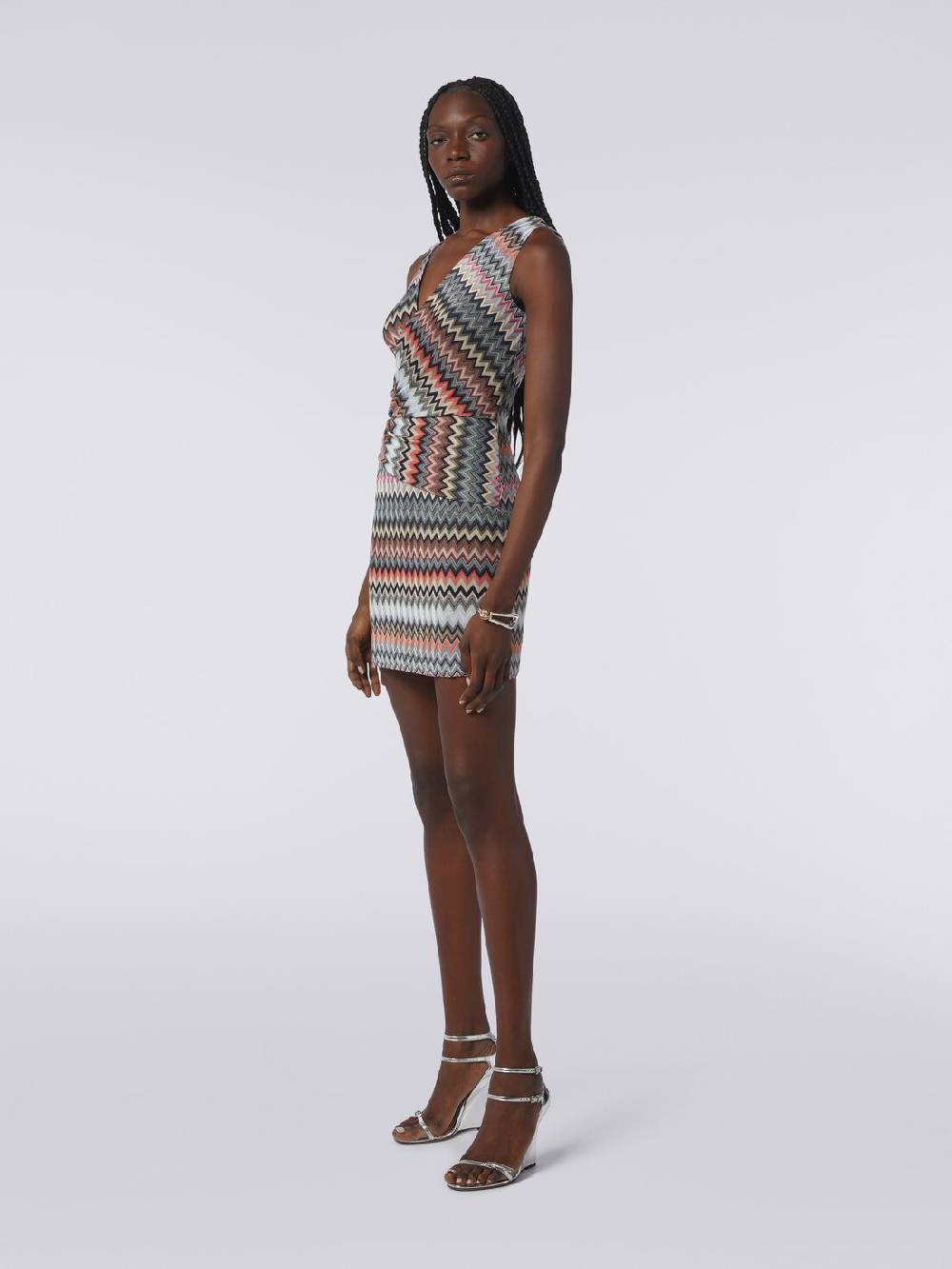 M Missoni Mini-abito con scollatura a V in cotone e viscosa zig zag Vendita Calda