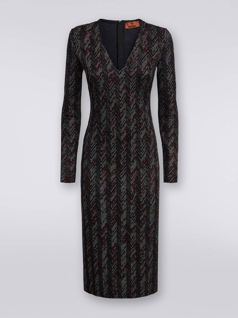 M Missoni Abito lungo con scollatura a V in lana e viscosa zig zag Vendita Economica