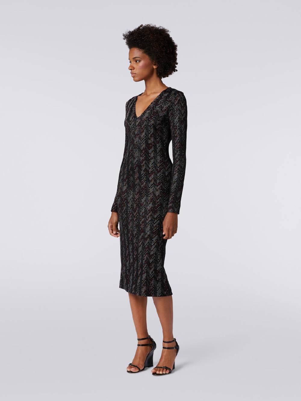 M Missoni Abito lungo con scollatura a V in lana e viscosa zig zag Vendita Economica
