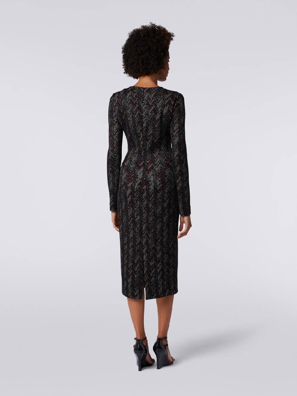 M Missoni Abito lungo con scollatura a V in lana e viscosa zig zag Vendita Economica