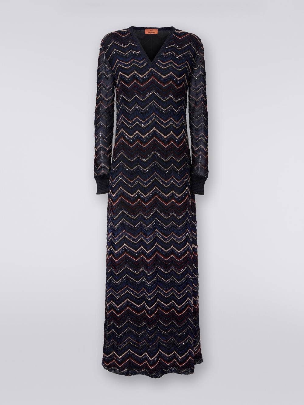 M Missoni Abito lungo in maglia zig zag con scollatura a V e lurex Saldi Di Fabbrica