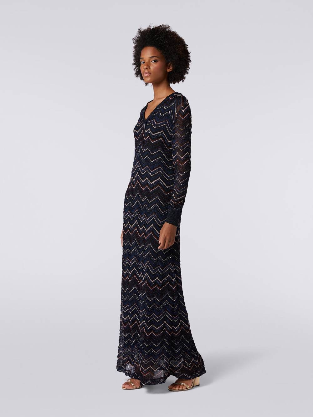 M Missoni Abito lungo in maglia zig zag con scollatura a V e lurex Saldi Di Fabbrica