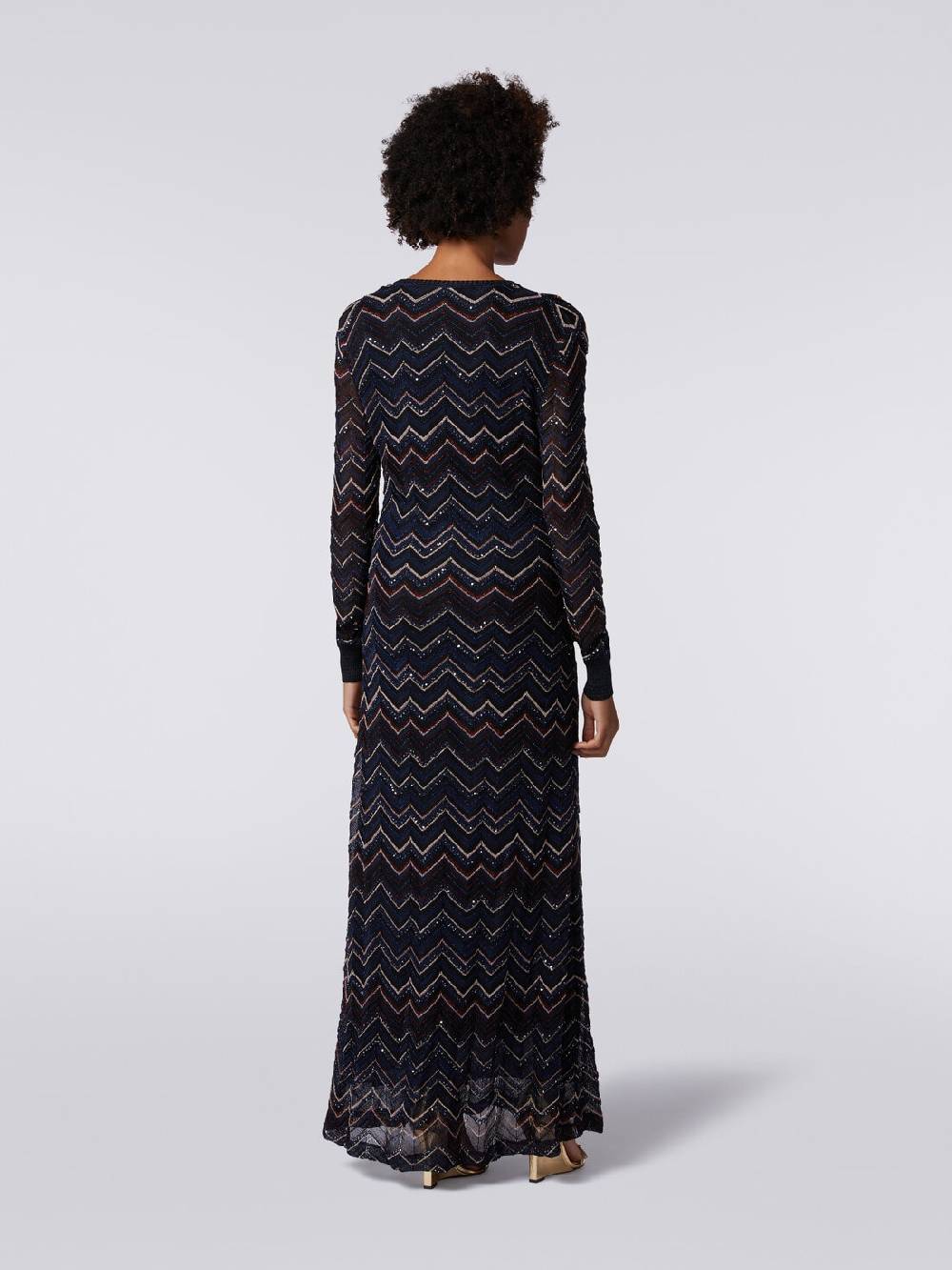 M Missoni Abito lungo in maglia zig zag con scollatura a V e lurex Saldi Di Fabbrica