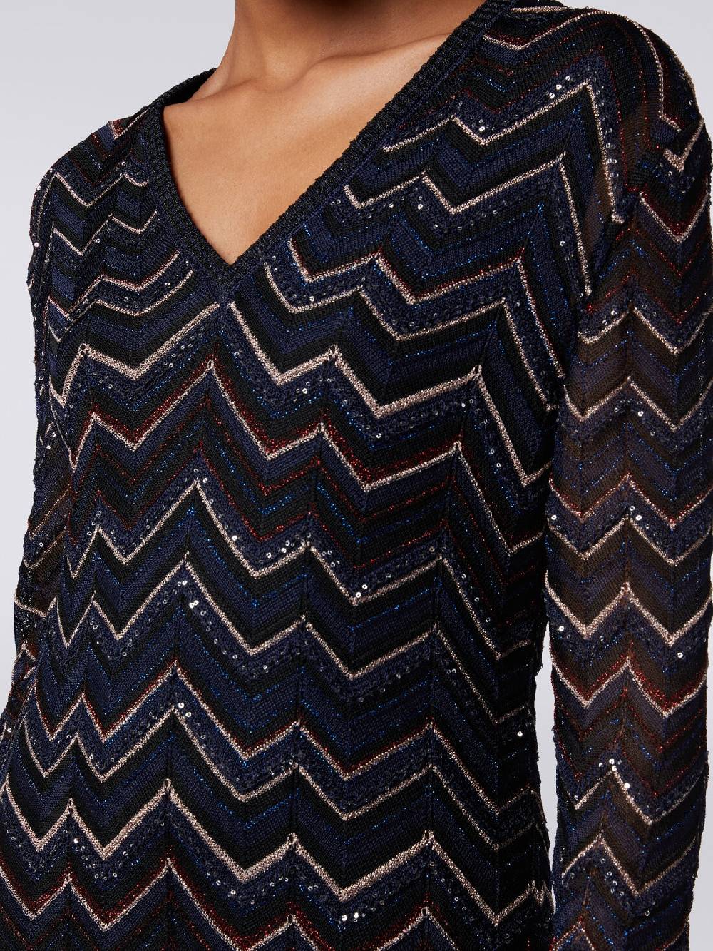 M Missoni Abito lungo in maglia zig zag con scollatura a V e lurex Saldi Di Fabbrica