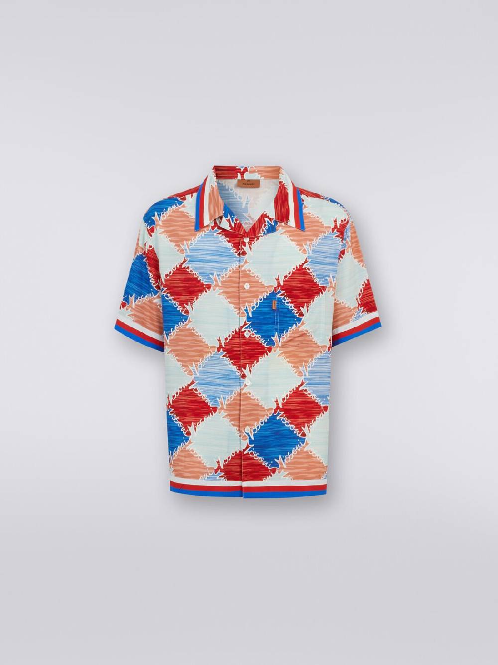 M Missoni Camicia a maniche corte in viscosa a losanghe con scritta logo Moda