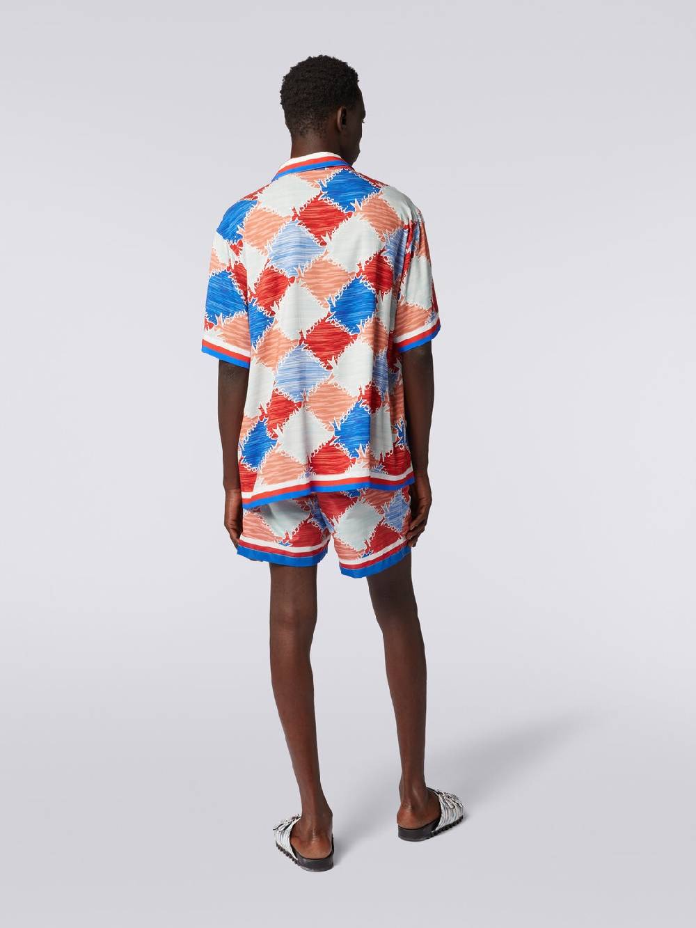M Missoni Camicia a maniche corte in viscosa a losanghe con scritta logo Moda