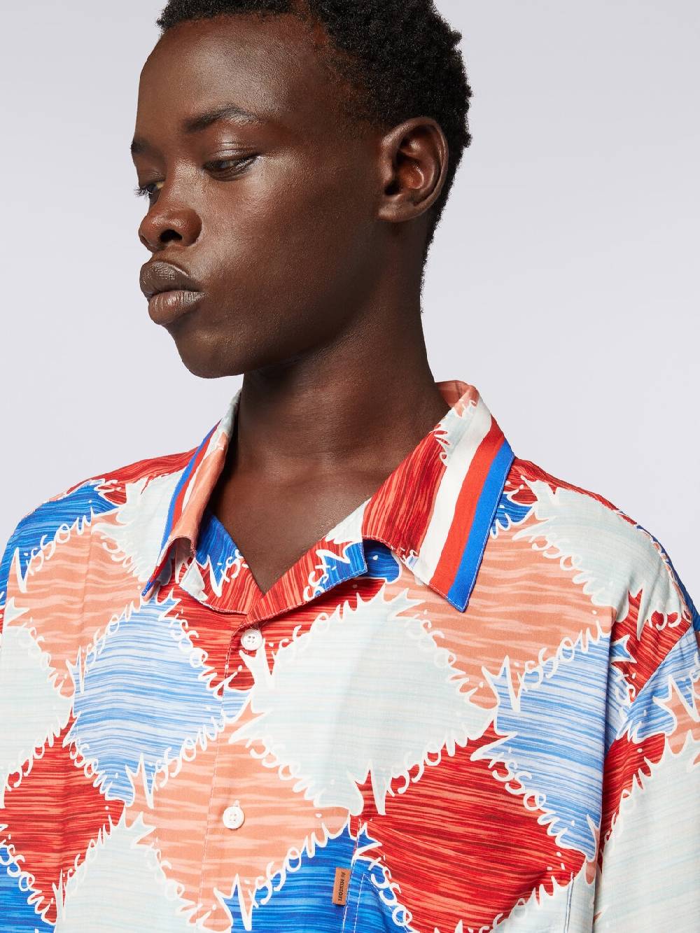 M Missoni Camicia a maniche corte in viscosa a losanghe con scritta logo Moda