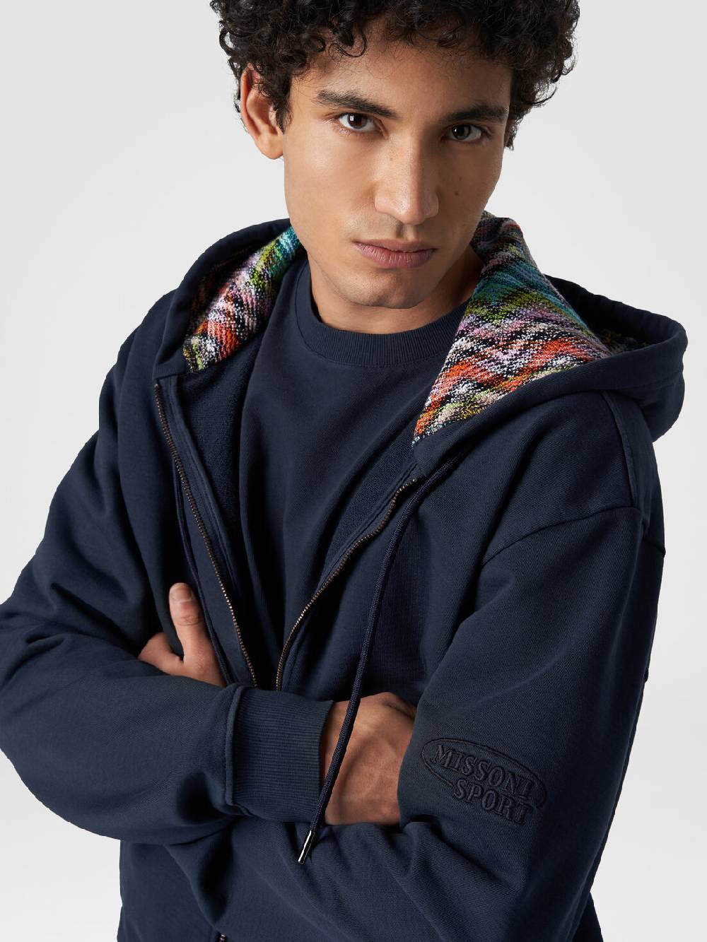M Missoni Cardigan in felpa di cotone con cappuccio foderato in maglia Sconto