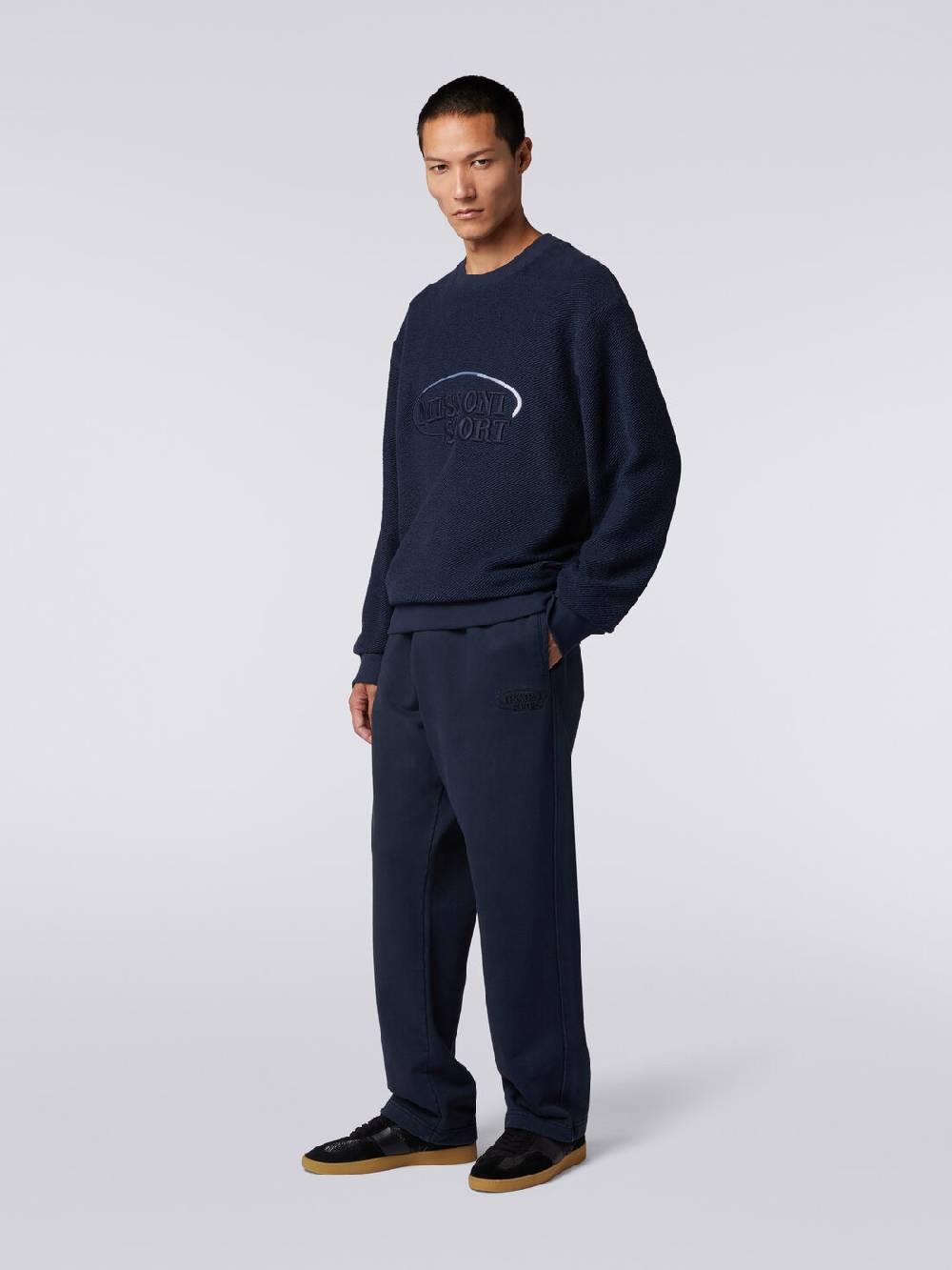 M Missoni Felpa girocollo in cotone garzato con macro-logo ricamato Offerta