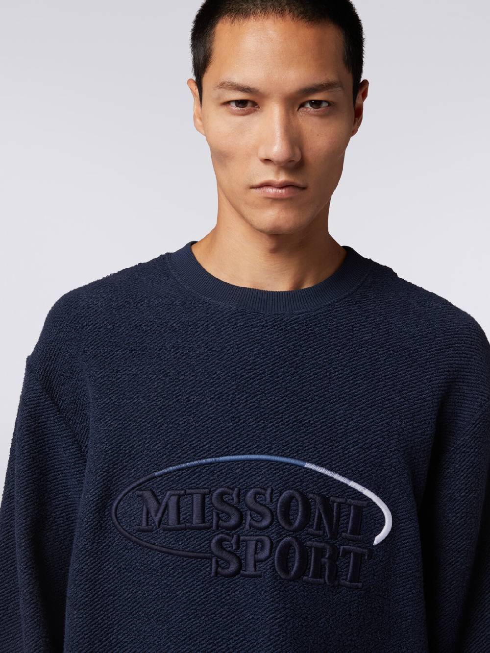 M Missoni Felpa girocollo in cotone garzato con macro-logo ricamato Offerta