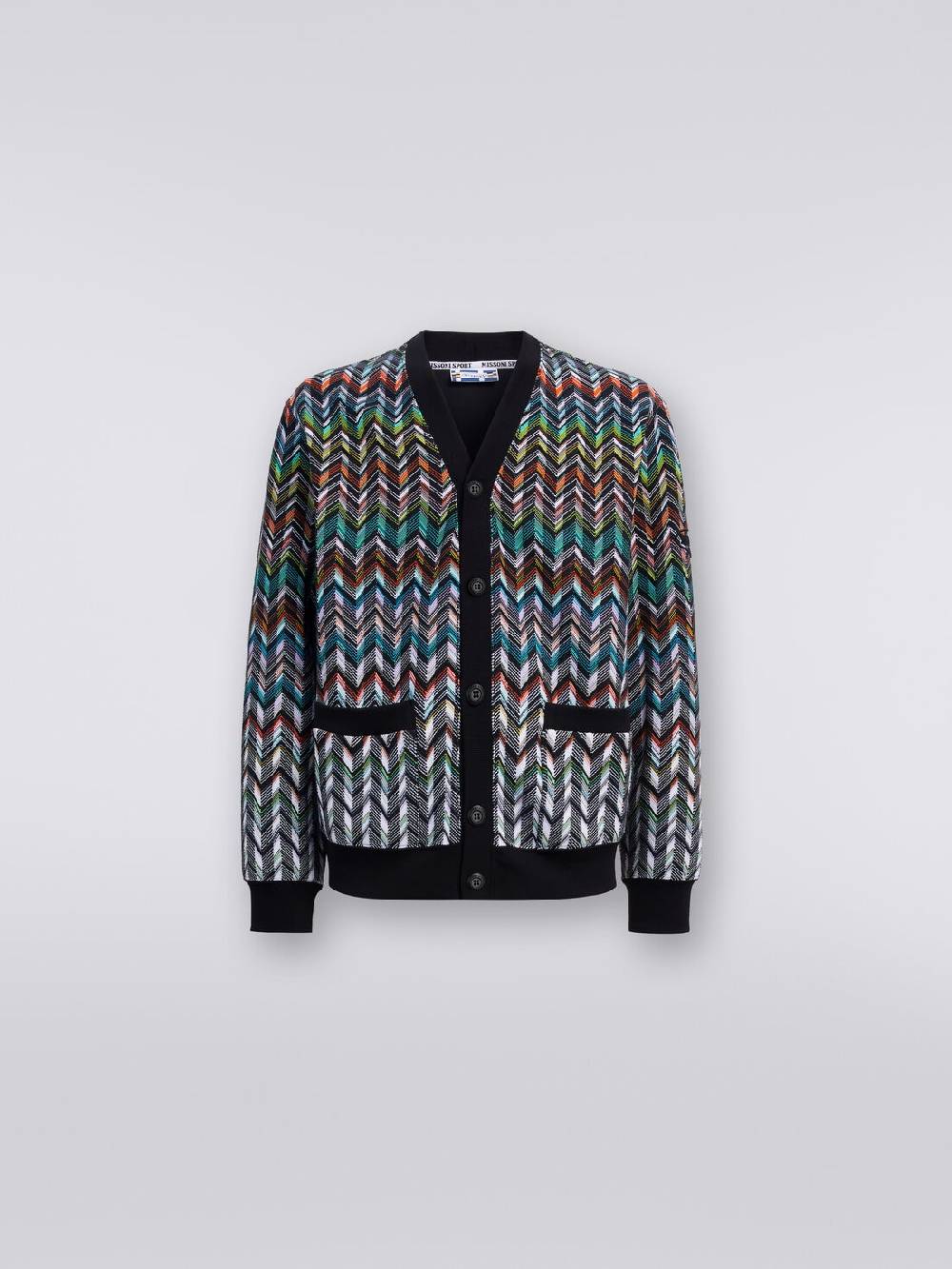 M Missoni Cardigan in maglia zig zag con profili tinta unita In Vendita