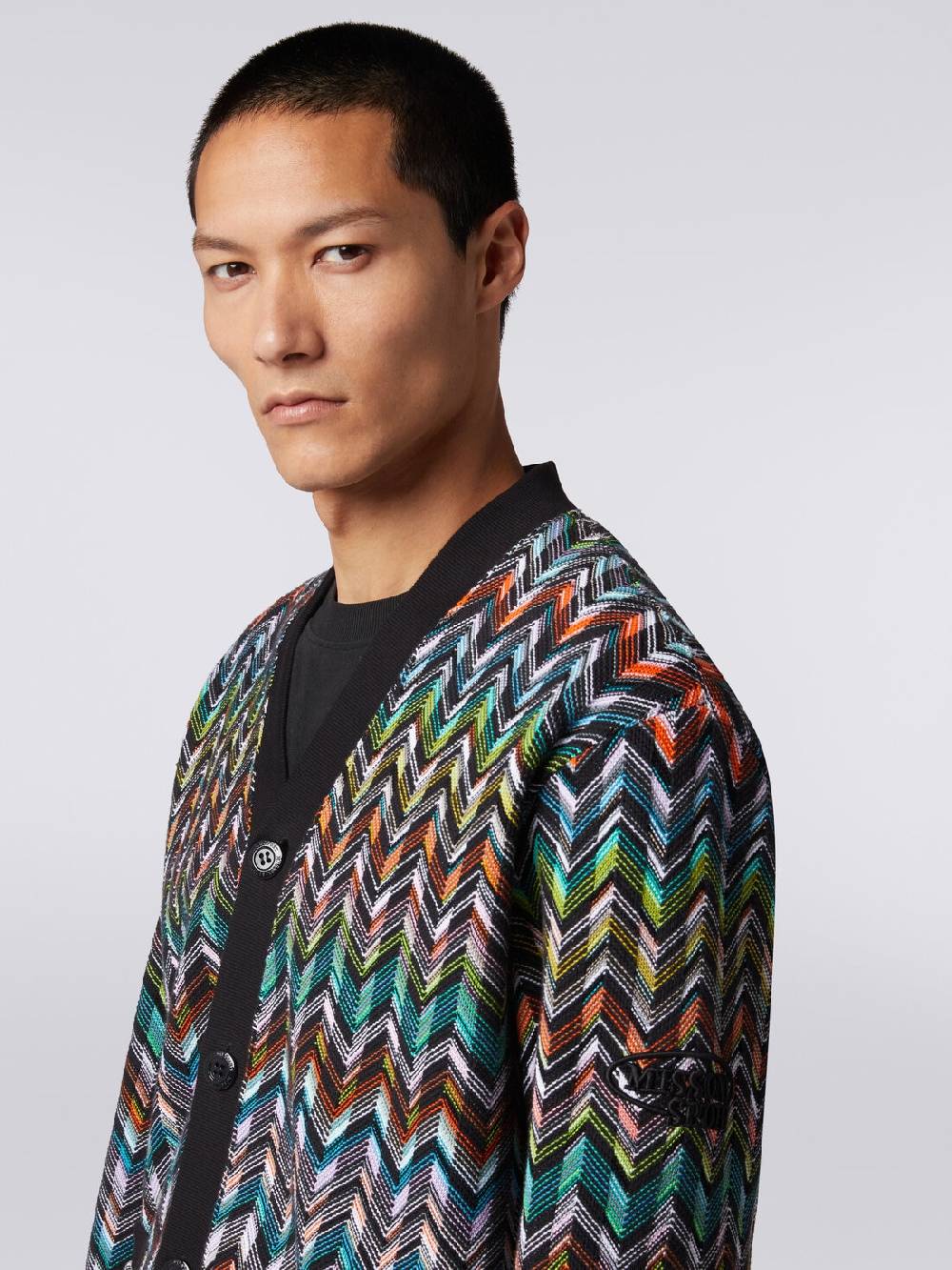 M Missoni Cardigan in maglia zig zag con profili tinta unita In Vendita
