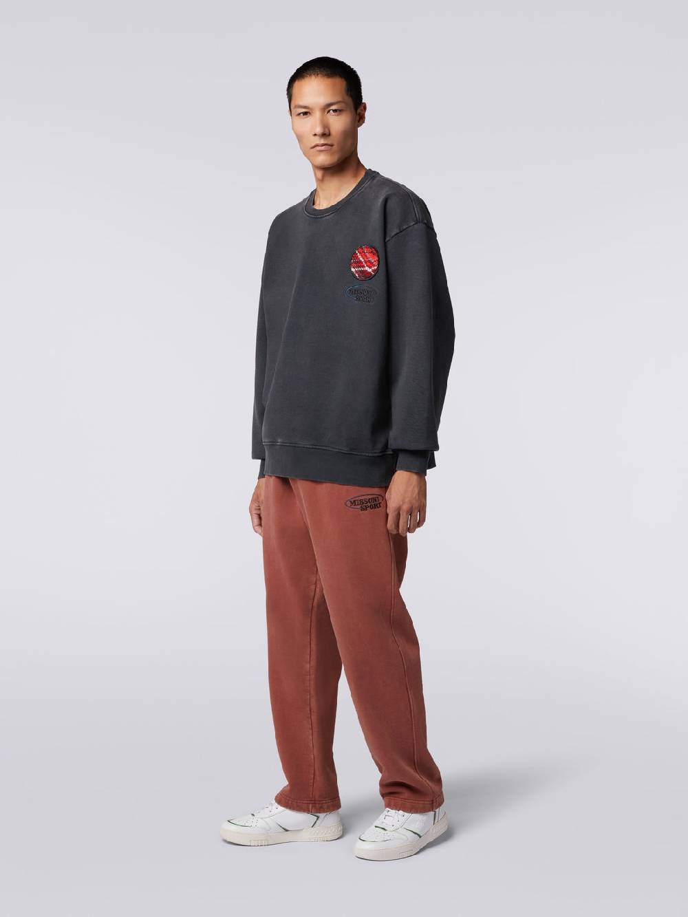 M Missoni Pullover girocollo in felpa di cotone con inserto in maglia Saldi Di Fabbrica