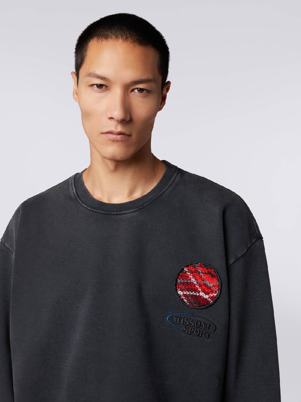 M Missoni Pullover girocollo in felpa di cotone con inserto in maglia Saldi Di Fabbrica