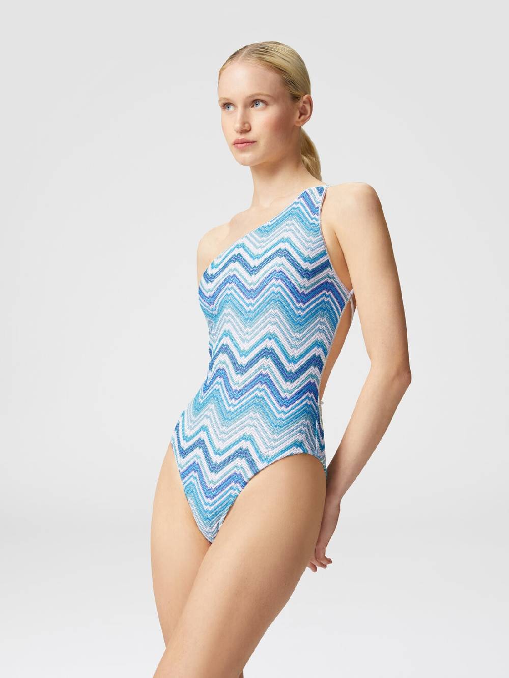 M Missoni Costume intero monospalla in crochet chevron con lurex Novità