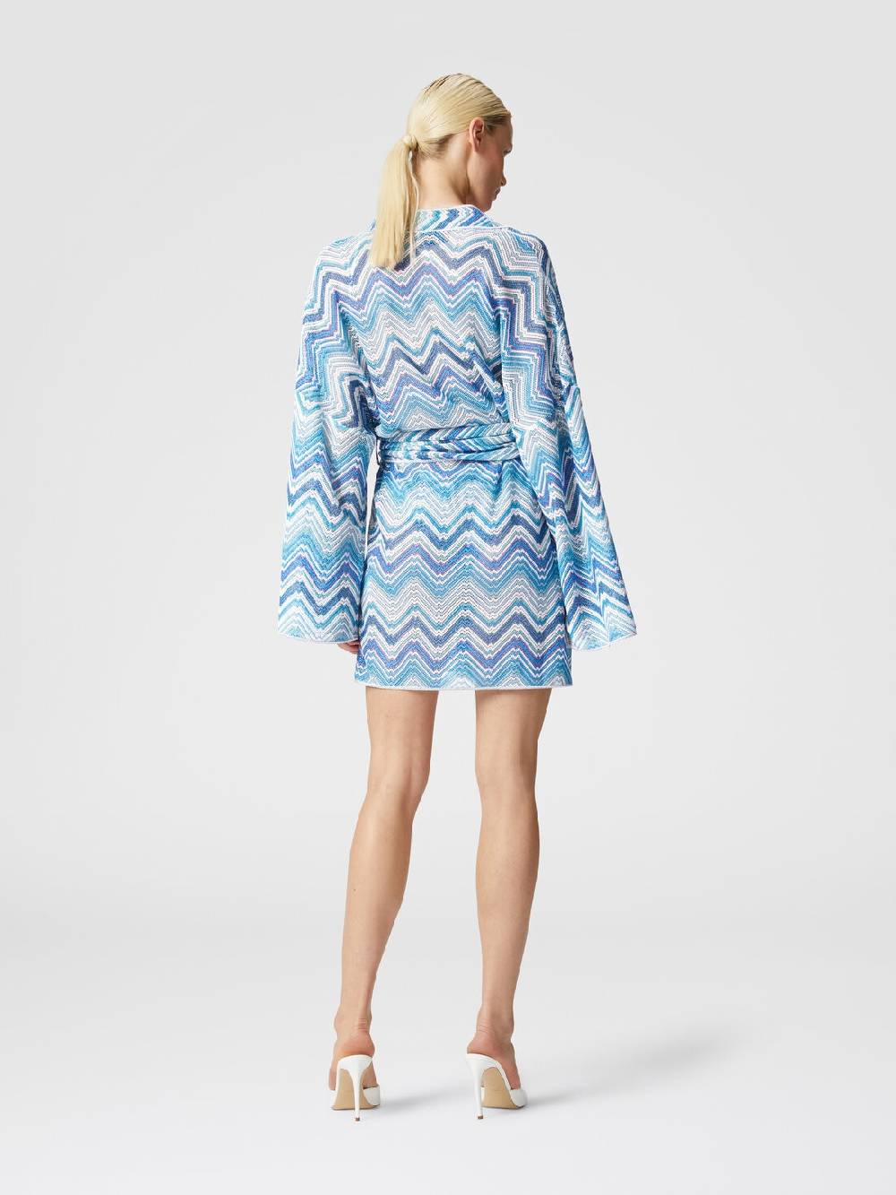 M Missoni Copricostume corto a vestaglia in crochet chevron con lurex Presa