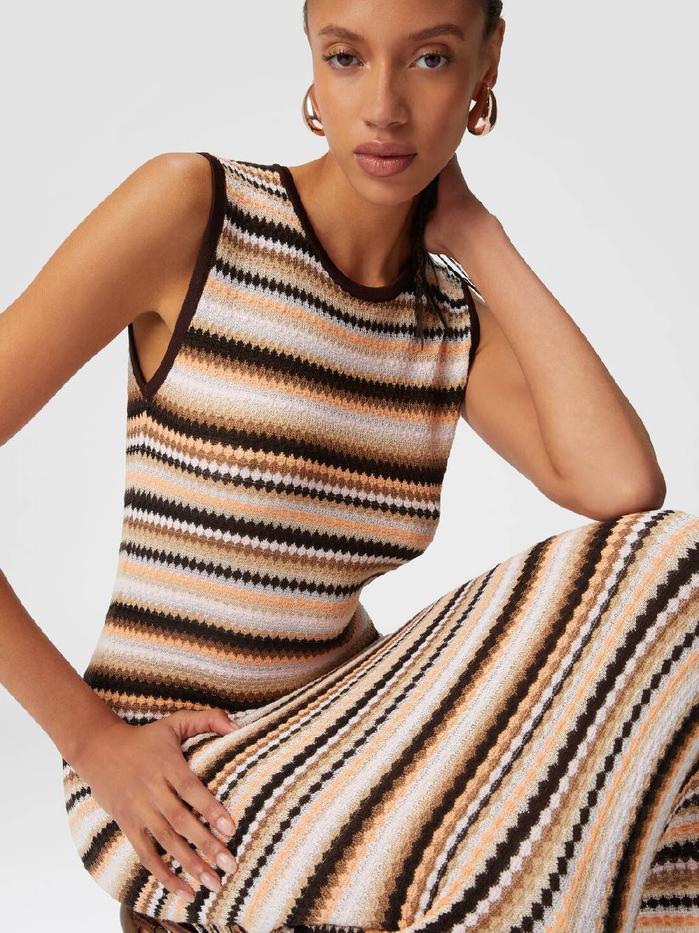 M Missoni Abito midi senza maniche in lana e viscosa a righe Nuovo
