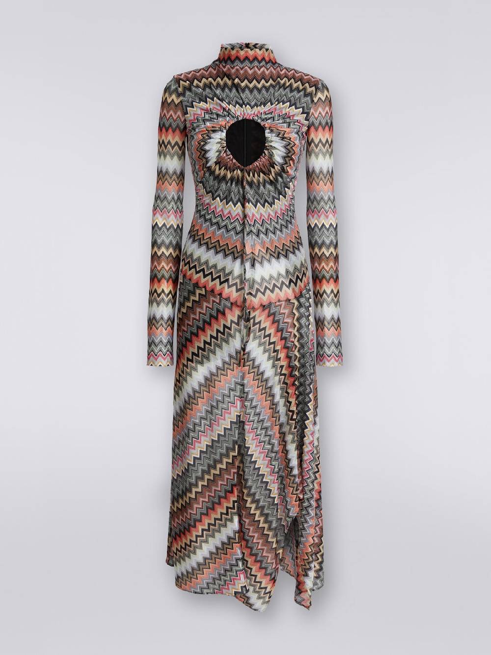 M Missoni Abito lungo in cotone e viscosa zig zag con dettaglio cut-out e spacco In Linea