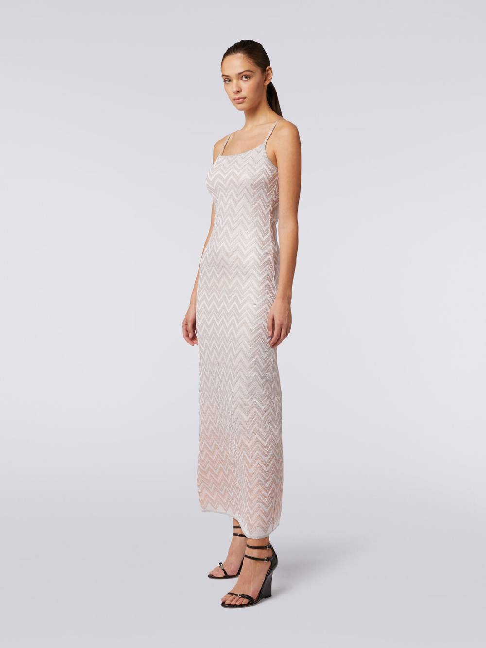 M Missoni Abito lungo senza maniche in viscosa lamé zig zag Spedizione Gratuita