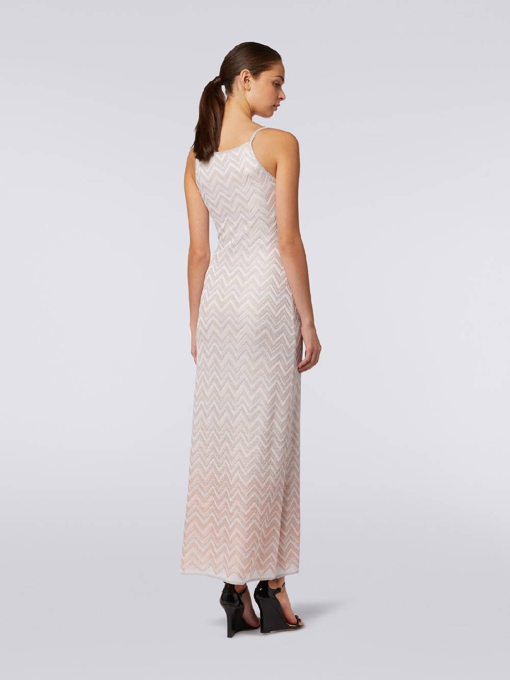 M Missoni Abito lungo senza maniche in viscosa lamé zig zag Spedizione Gratuita