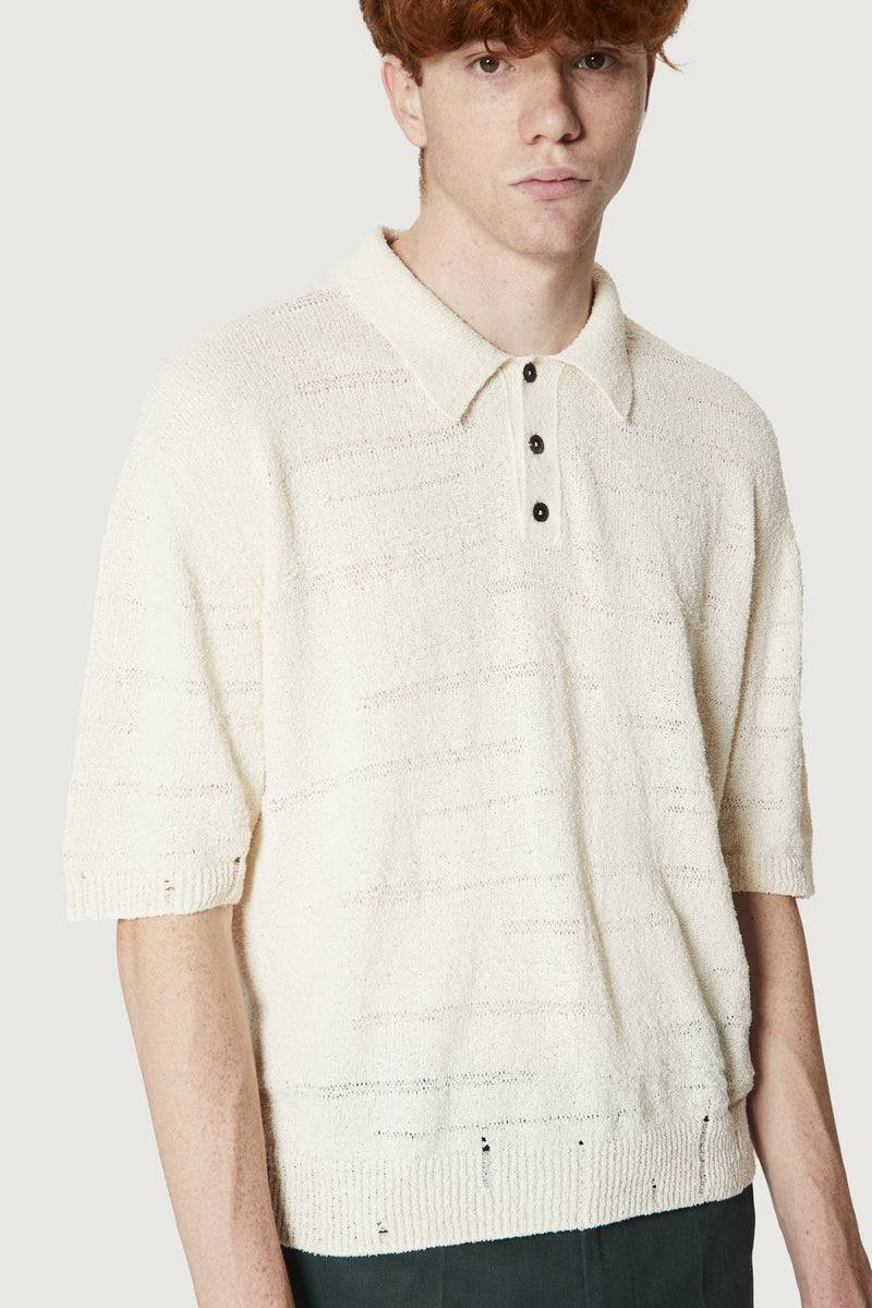 ﻿Paura ADAM KNIT POLO SHIRT OFF WHITE Saldi Di Fabbrica