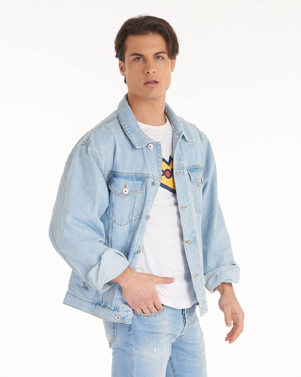 Pop84 Giubbino jeans over fit lavaggio chiaro Pezzi Unici
