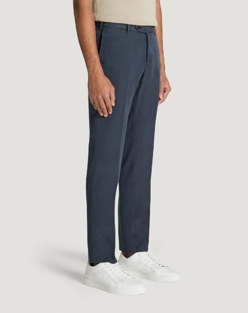 Pt Torino Pantaloni Slim in cotone e lino batavia Sottocosto
