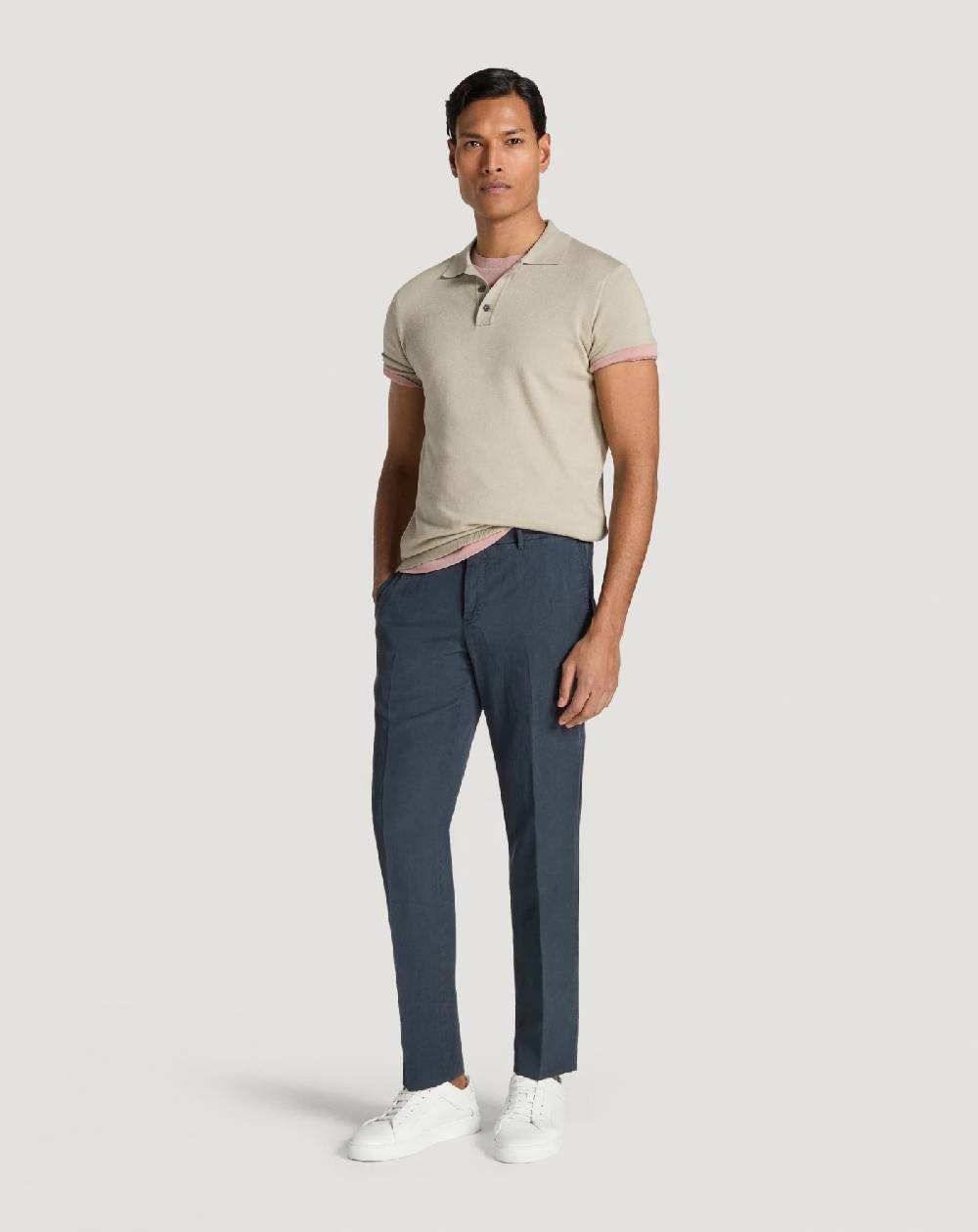 Pt Torino Pantaloni Slim in cotone e lino batavia Sottocosto