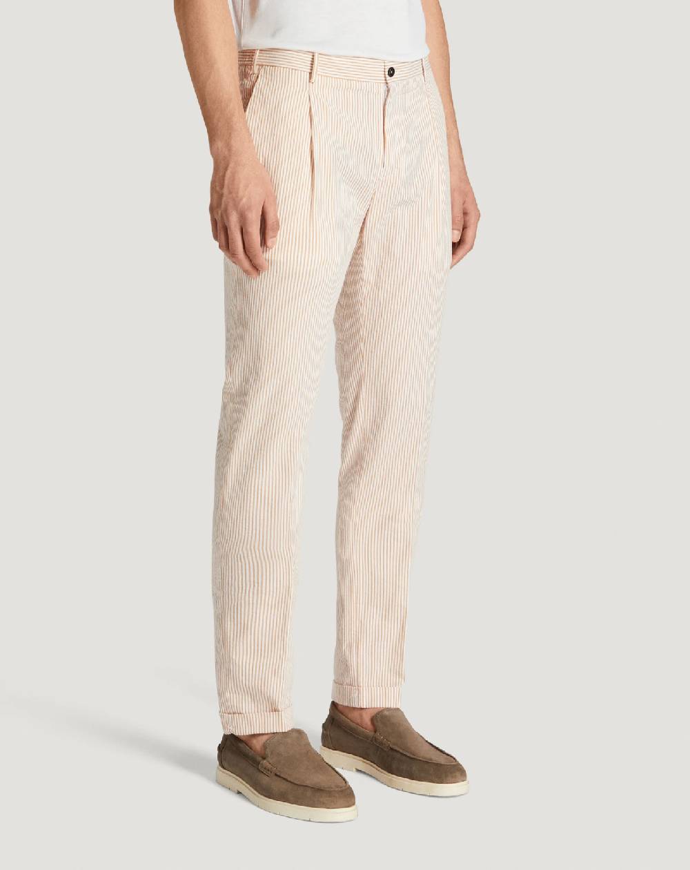 Pt Torino Pantaloni Slim in cotone seersucker a righe Shopping Online