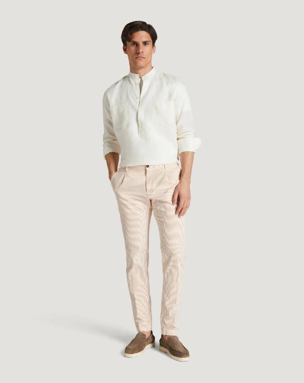 Pt Torino Pantaloni Slim in cotone seersucker a righe Shopping Online