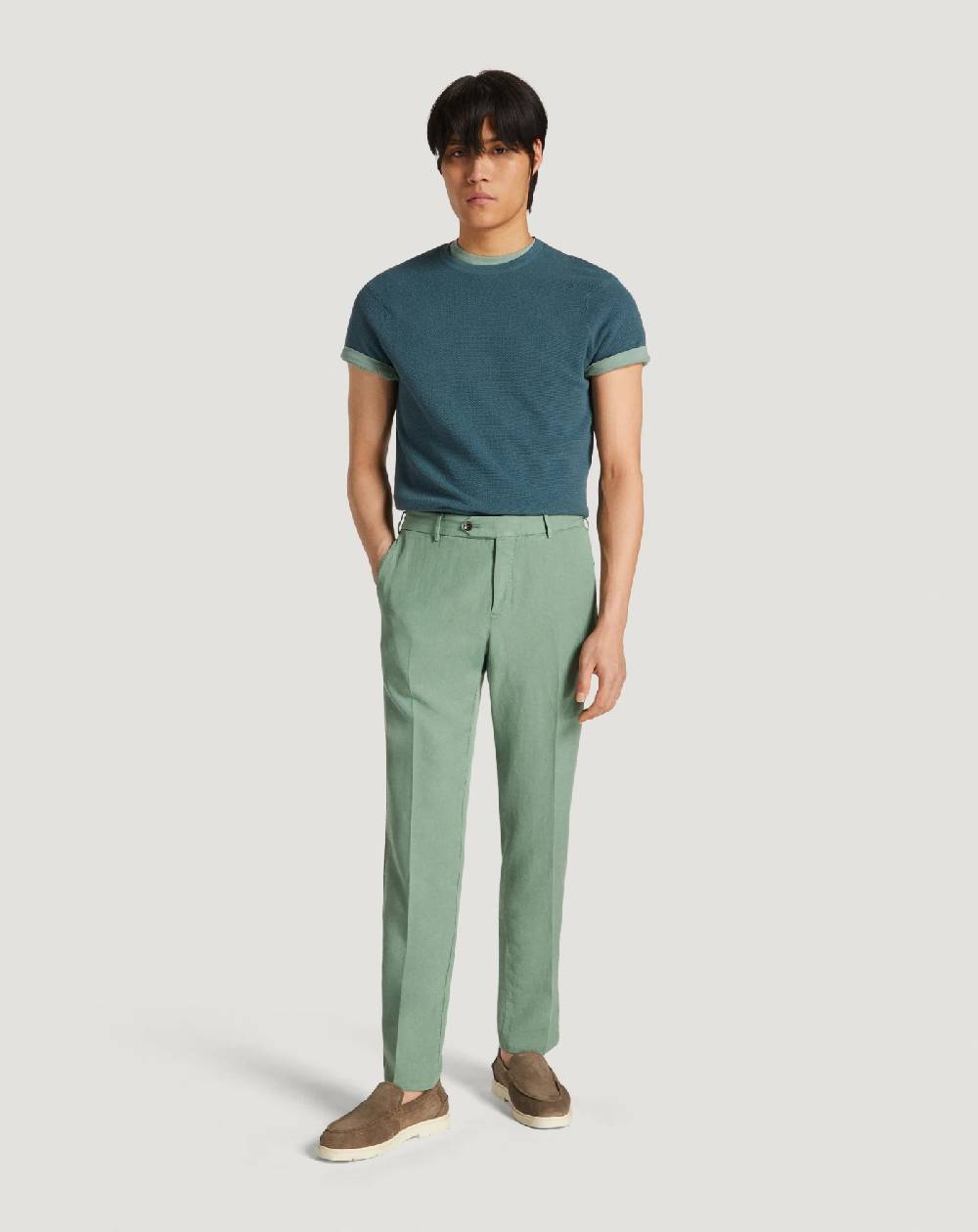 Pt Torino Pantaloni Slim in cotone e lino batavia Sconto