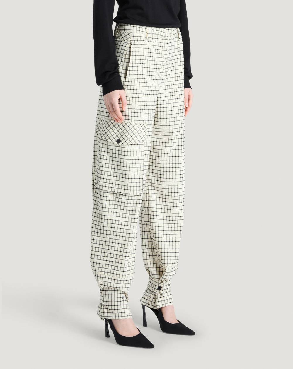 Pt Torino Pantaloni Giselle in lana stretch check Promozione