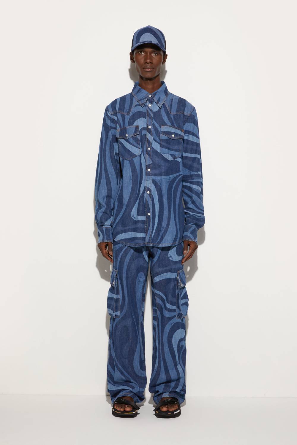 Pucci Camicia in denim con stampa Marmo Promozione