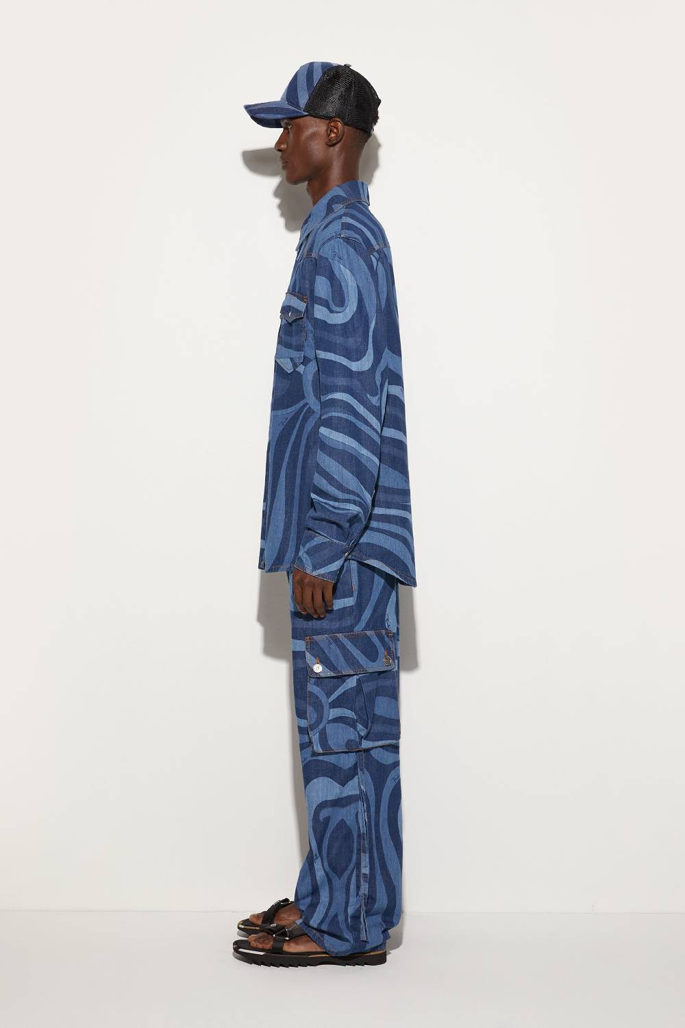 Pucci Camicia in denim con stampa Marmo Promozione