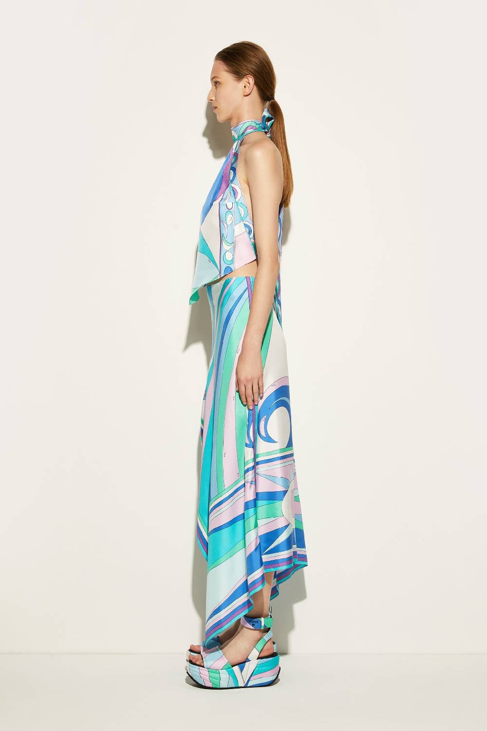 Pucci Gonna in seta con stampa Cigni Online