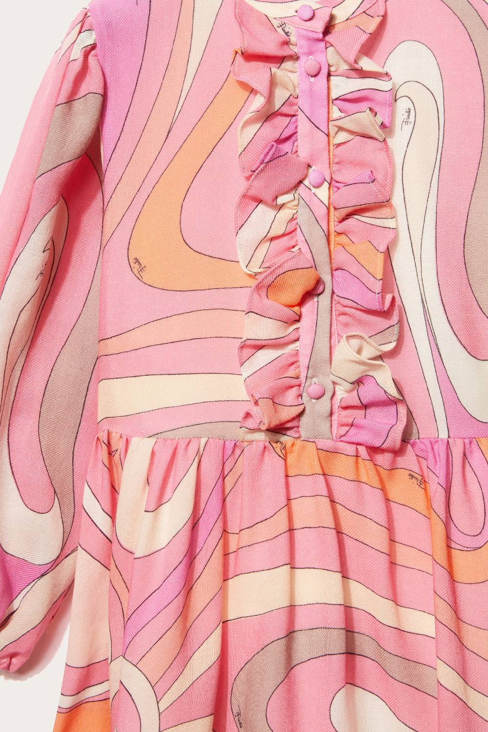 Pucci Marmo-Print Ruffled Wool Dress Promozione
